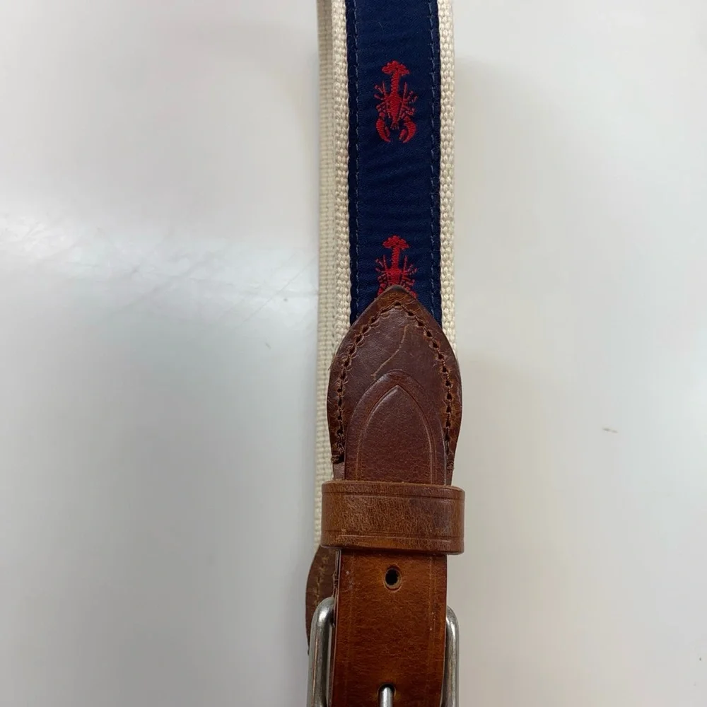 J Crew CrewCuts Canvas & Leather Belt Lobsters Navy Red Nautical Small Boy’s